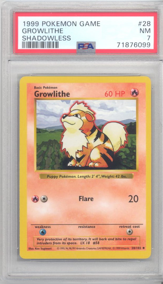 PSA 7 Pokemon Card Base 28 102 GROWLITHE Uncommon Shadowless