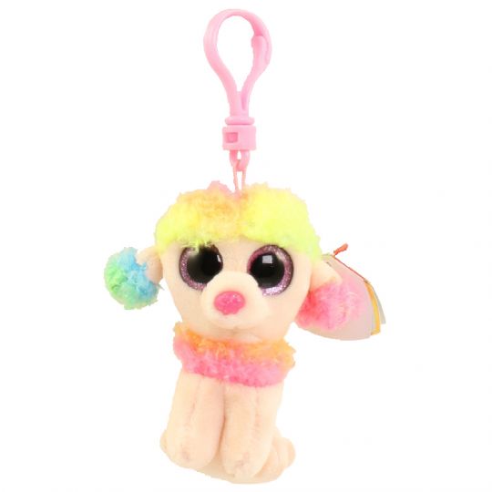 TY Beanie Boos RAINBOW the Poodle Glitter Eyes Plastic Key Clip 4 inch