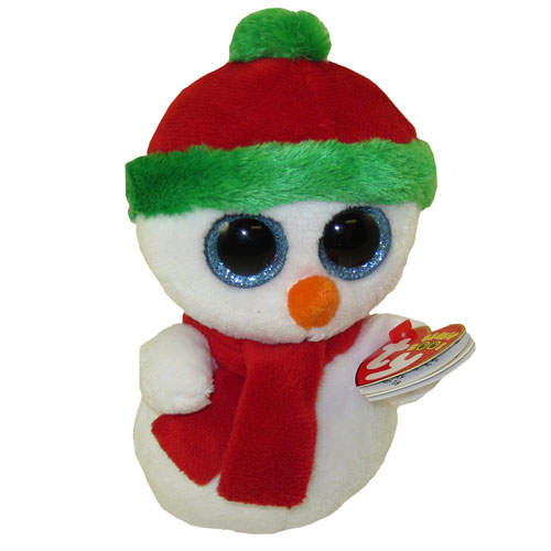 Ty Beanie Boos - Scoops The Snowman (glitter Eyes - Red & Green Hat 