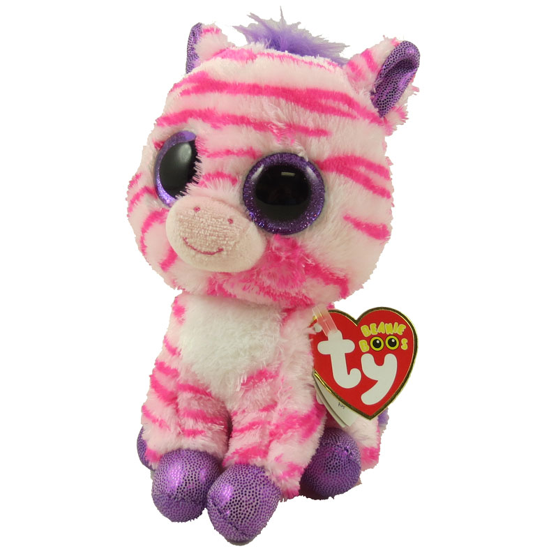 Ty Beanie Boos Zoey Pink Zebra Plush Small 6 & Gift Bag Bundle Set 