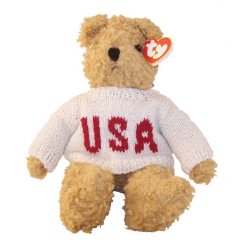 TY Classic Plush - BABY CURLY the Bear (small - USA Sweater) (11 inch)