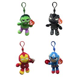TY Marvel Beanie Baby Clips - SET OF 4 [Iron Man, Hulk, Captain America & Black Panther]