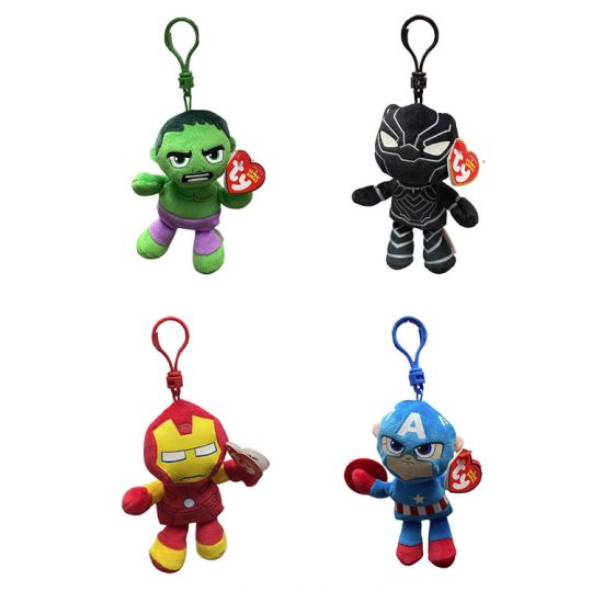 TY Marvel Beanie Baby Clips SET OF 4 Iron Man Hulk Captain America Black Panther BBToyStore Toys Plush Trading Cards Action Figures Games online retail store shop sale