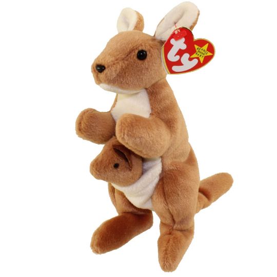 Stuffed kangaroo with store baby in pouch