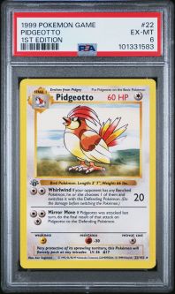 PSA 6 - Pokemon Card - Base 22/102 - PIDGEOTTO (rare) *1st Edition* - EX-MT