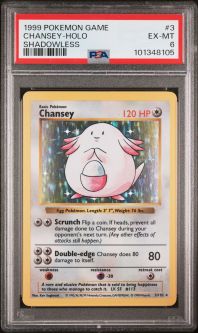 PSA 6 - Pokemon Card - Base 3/102 - CHANSEY (holo-foil) *Shadowless* - EX-MT