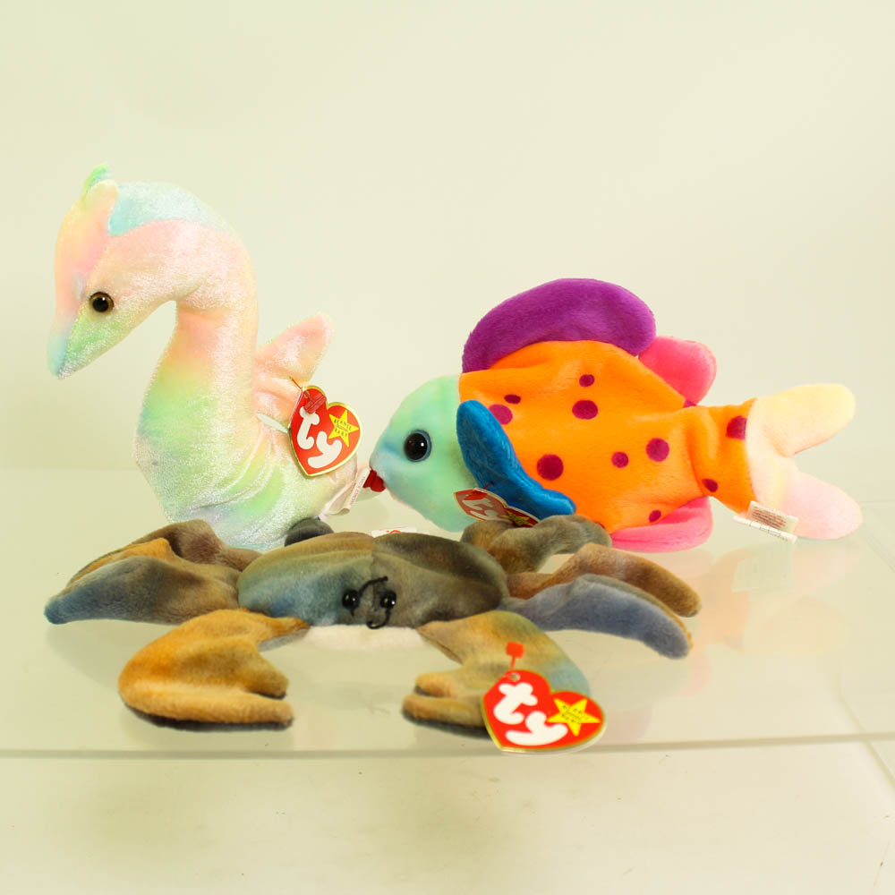 TY Beanie Babies - Lot of 3 Sealife (Lips Neon Claude) *CANADIAN TUSH TAGS*