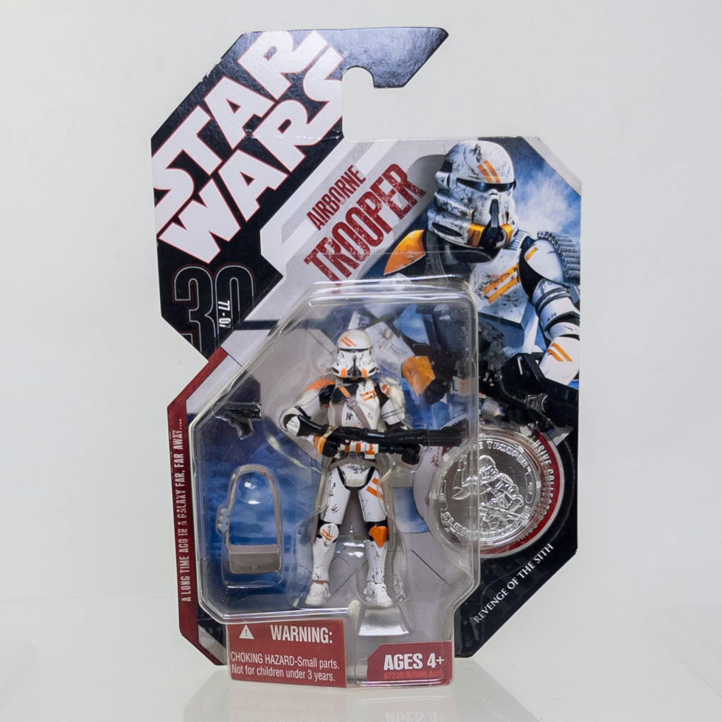 Star Wars - Revenge of the Sith (ROTS) Action Figure - AIRBORNE TROOPER (Silver Coin) *NON-MINT*