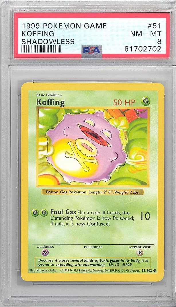 PSA 8 - Pokemon Card - Base 51/102 - KOFFING (common) *Shadowless* NM-MT