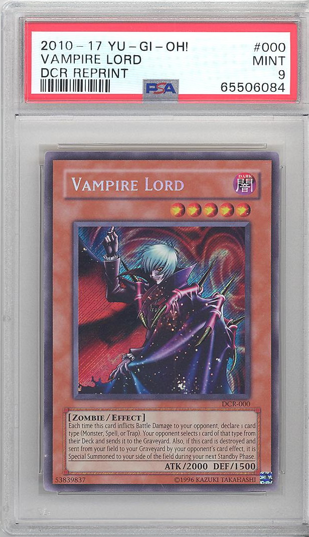 PSA 9 - Yu-Gi-Oh Card - DCR-000 - VAMPIRE LORD (secret rare holo) MINT:  BBToyStore.com - Toys, Plush, Trading Cards, Action Figures & Games online  retail store shop sale