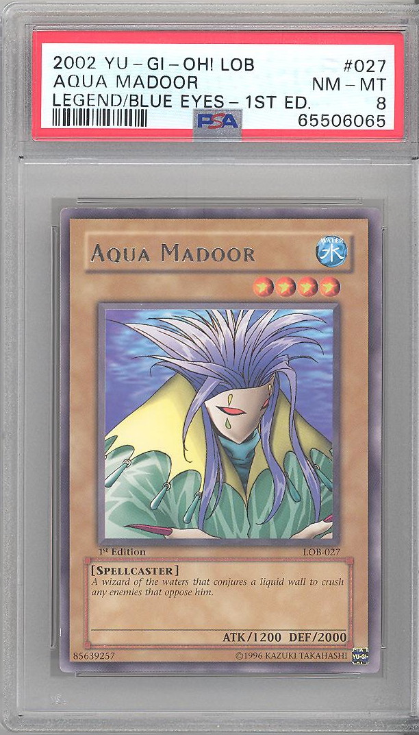 PSA 8 - Yu-Gi-Oh Card - LOB-027 - AQUA MADOOR *1st Edition* (rare