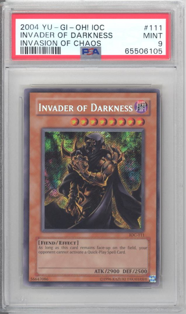 PSA 9 - Yu-Gi-Oh Card - IOC-111 - INVADER OF DARKNESS (secret rare holo)  MINT