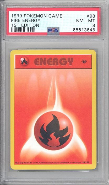 PSA 8 - Pokemon Card - Base 98/102 - FIRE ENERGY *1st Edition* NM-MT