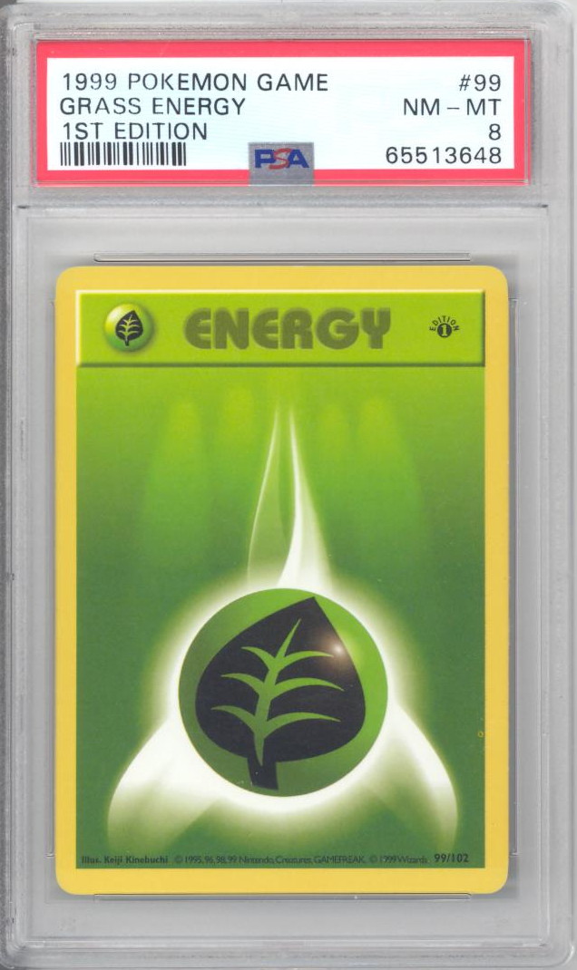 PSA 8 - Pokemon Card - Base 99/102 - GRASS ENERGY *1st Edition* NM-MT