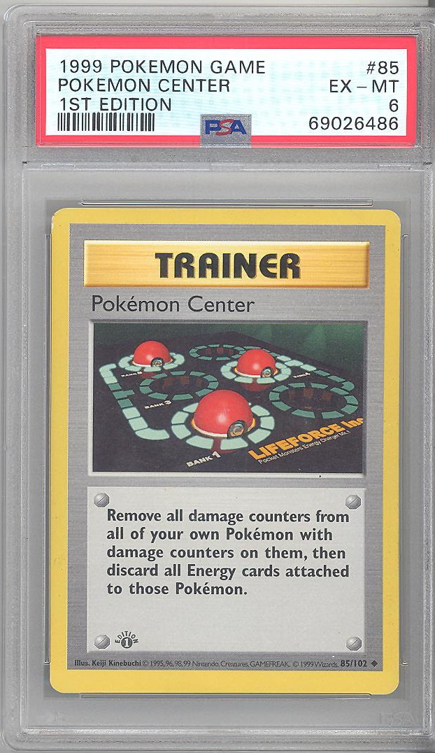 PSA 6 - Pokemon Card - Base 85/102 - POKEMON CENTER (uncommon) *1st  Edition* - EX-MT