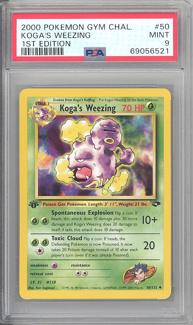 PSA 9 - Pokemon Card - Gym Challenge 50/132 - KOGA'S WEEZING (uncommon)  *1st Edition* - MINT