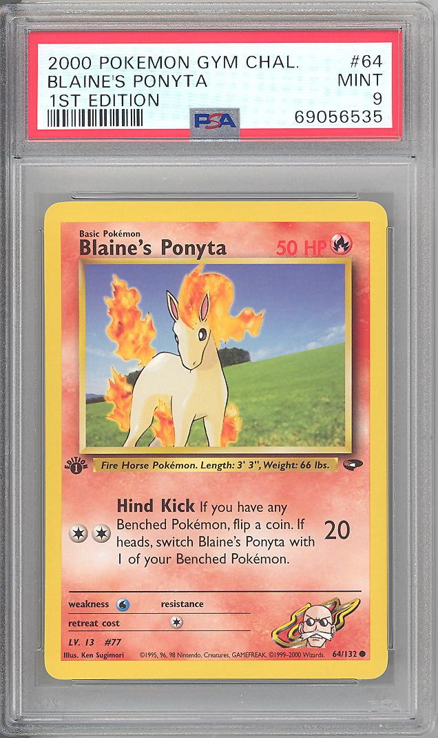 PSA 9 - Pokemon Card - Gym Challenge 64/132 - BLAINE'S PONYTA (common) *1st  Edition* - MINT