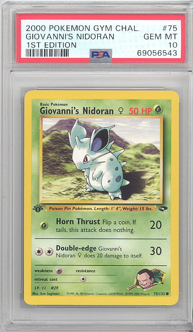 PSA 10 - Pokemon Card - Gym Challenge 75/132 - GIOVANNI'S NIDORAN