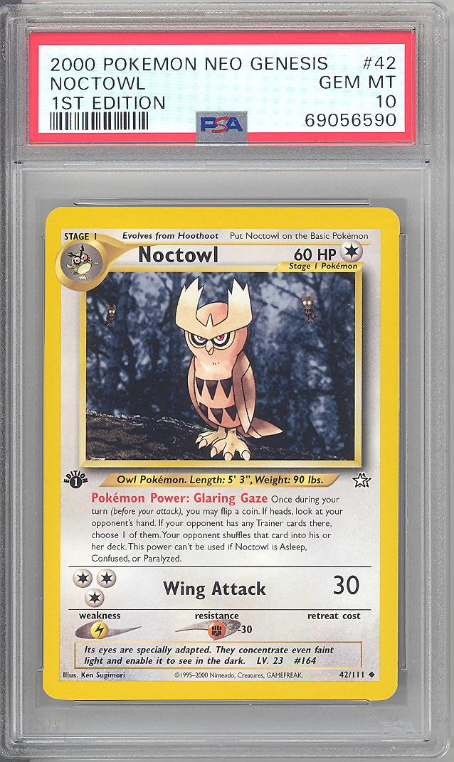 PSA 10 - Pokemon Card - Neo Genesis 42/111 - NOCTOWL (uncommon) *1st  Edition* - GEM MINT