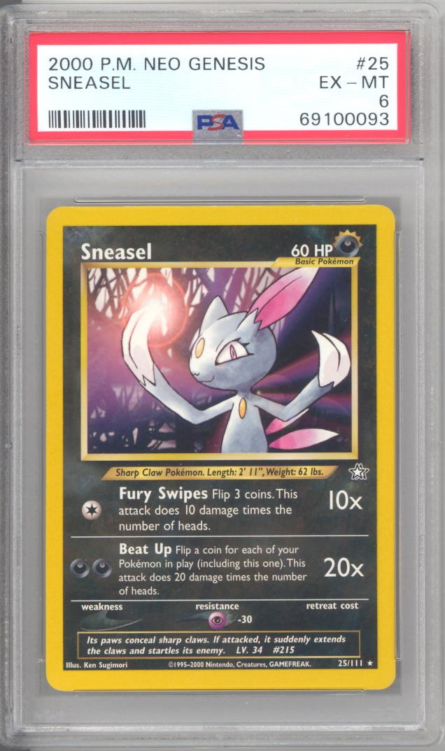 PSA 6 - Pokemon Card - Neo Genesis 25/111 - SNEASEL (rare) - EX-MT