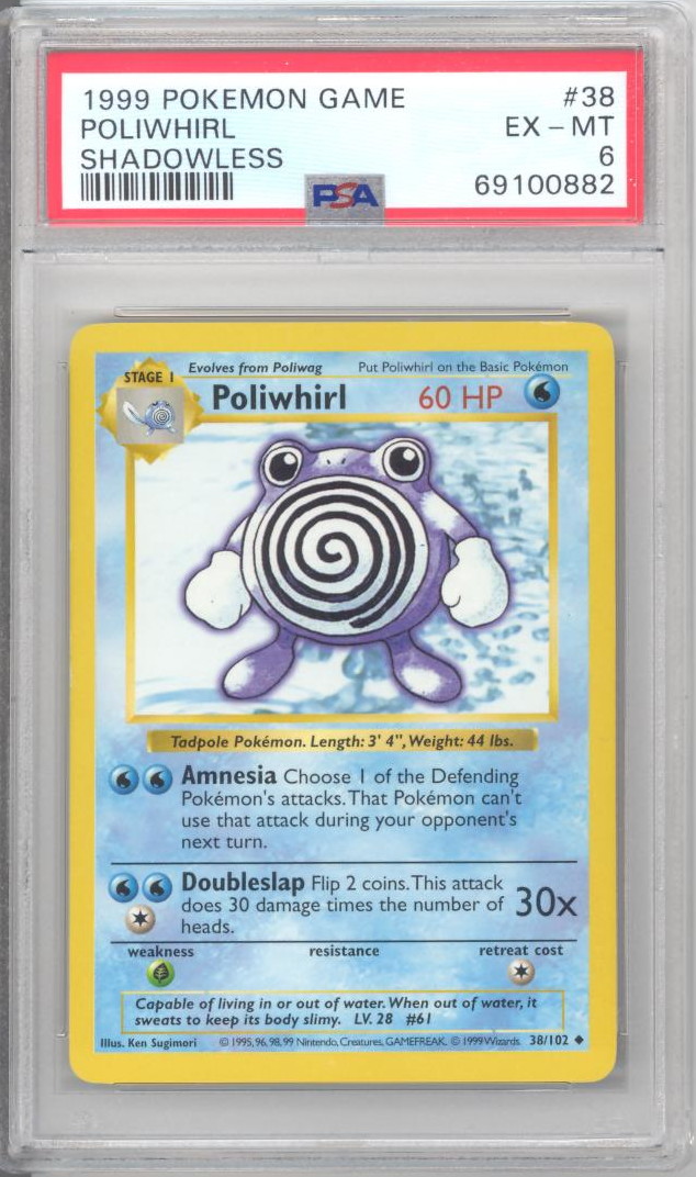 PSA 6 - Pokemon Card - Base 38/102 - POLIWHIRL (uncommon) *Shadowless* -  EX-MT