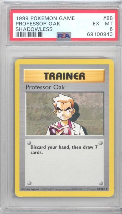 PSA 6 - Pokemon Card - Base 88/102 - PROFESSOR OAK (uncommon) *Shadowless*  - EX-MT