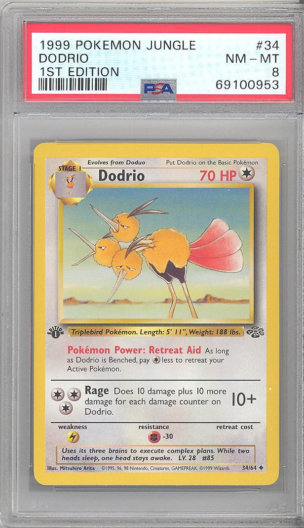 PSA 8 - Pokemon Card - Jungle 34/64 - DODRIO (uncommon) *1st Edition* -  NM-MT