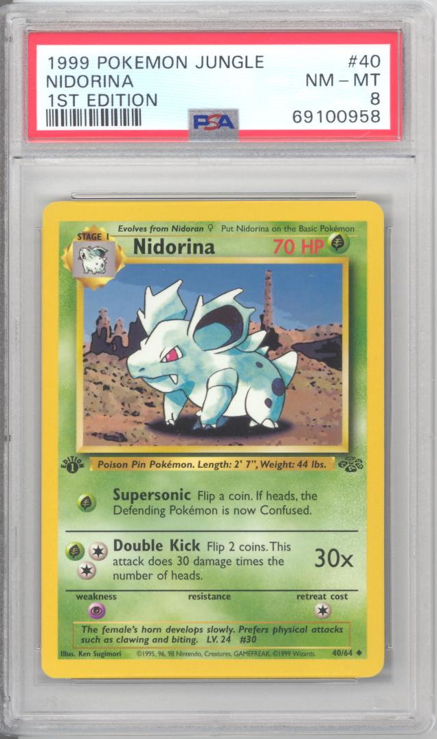 PSA 8 - Pokemon Card - Jungle 40/64 - NIDORINA (uncommon) *1st Edition* -  NM-MT