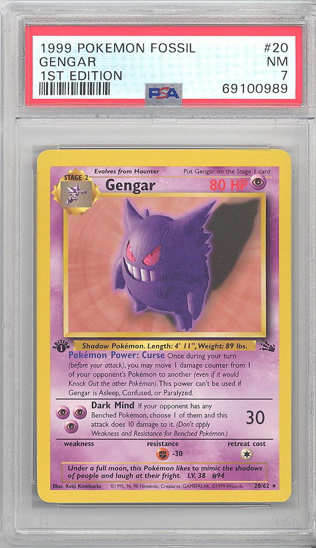 PSA 7 - Pokemon Card - Fossil 20/62 - GENGAR (rare) *1st Edition* - NM:   - Toys, Plush, Trading Cards, Action Figures & Games online  retail store shop sale