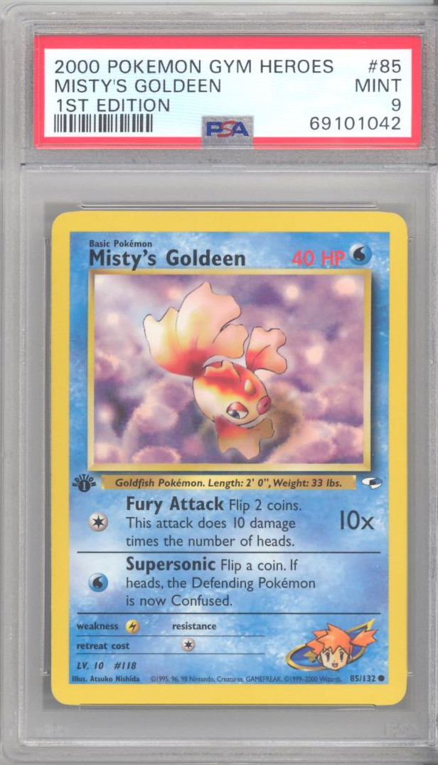 PSA 9 - Pokemon Card - Gym Heroes 85/132 - MISTY'S GOLDEEN (common