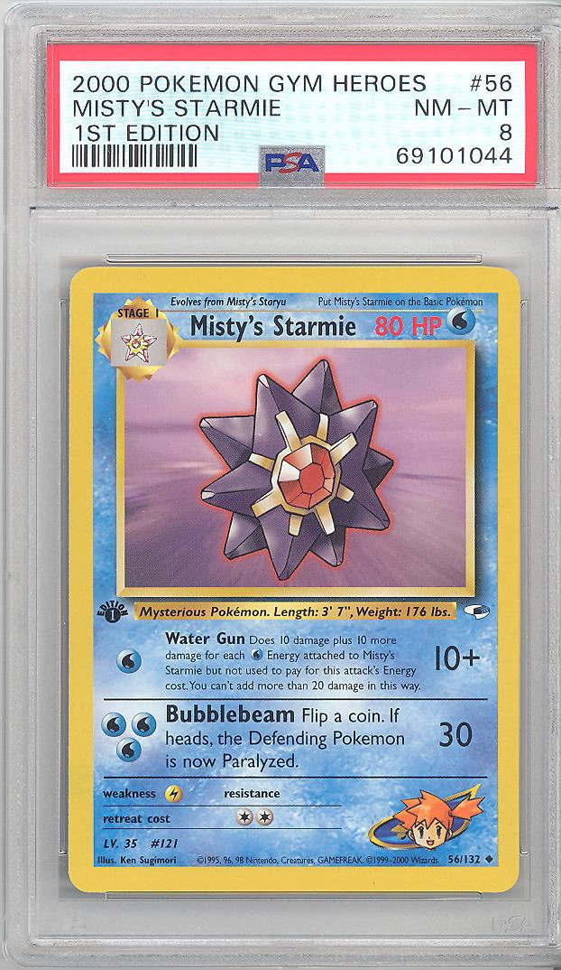 PSA 8 - Pokemon Card - Gym Heroes 56/132 - MISTY'S STARMIE (uncommon) *1st  Edition* - NM-MT