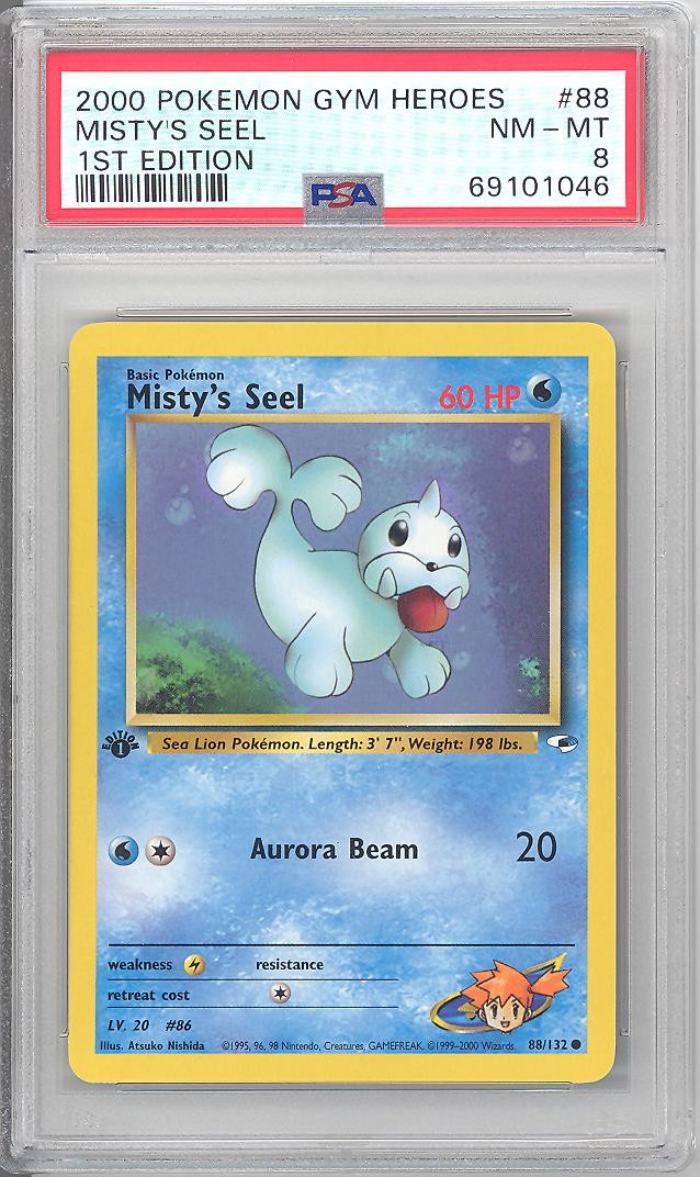 PSA 8 - Pokemon Card - Gym Heroes 88/132 - MISTY'S SEEL (common) *1st  Edition* - NM-MT