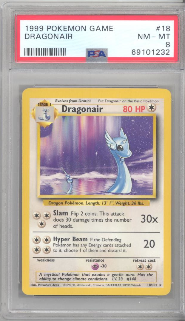 PSA 8 - Pokemon Card - Base 18/102 - DRAGONAIR (rare) - NM-MT