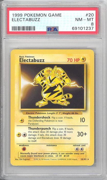 PSA 8 - Pokemon Card - Base 20/102 - ELECTABUZZ (rare) - NM-MT