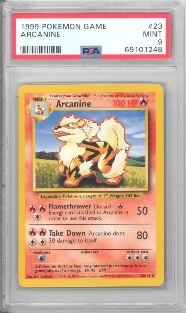 PSA 9 - Pokemon Card - Base 23/102 - ARCANINE (uncommon) - MINT