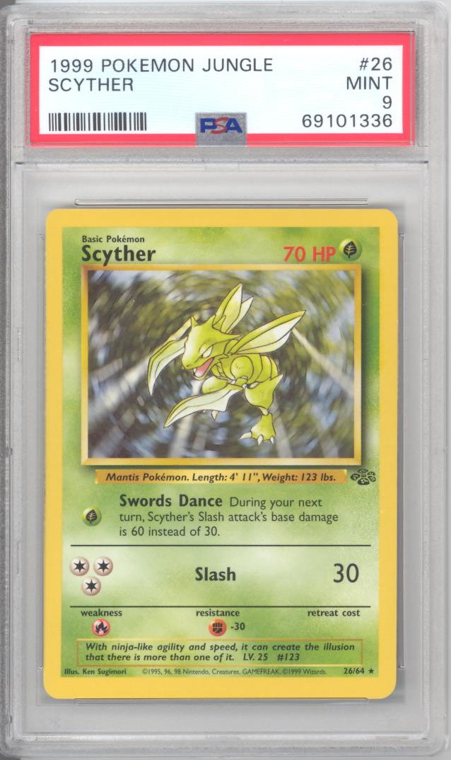 PSA 9 - Pokemon Card - Jungle 26/64 - SCYTHER (rare) - MINT