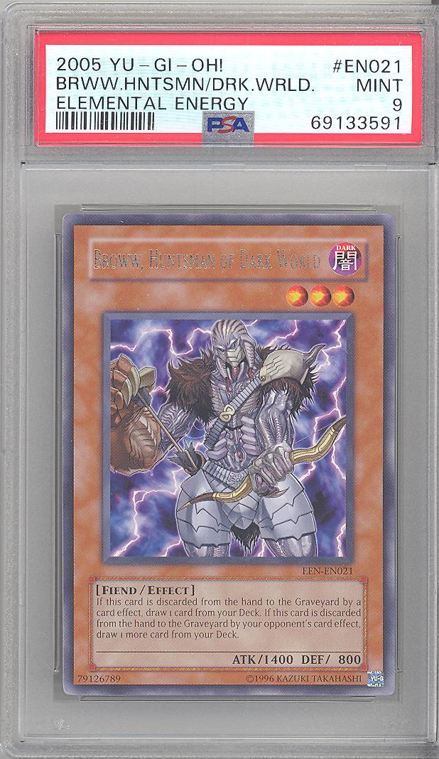 PSA 9 - Yu-Gi-Oh Card - EEN-EN021 - BROWW, HUNTSMAN OF DARK WORLD (rare) - MINT