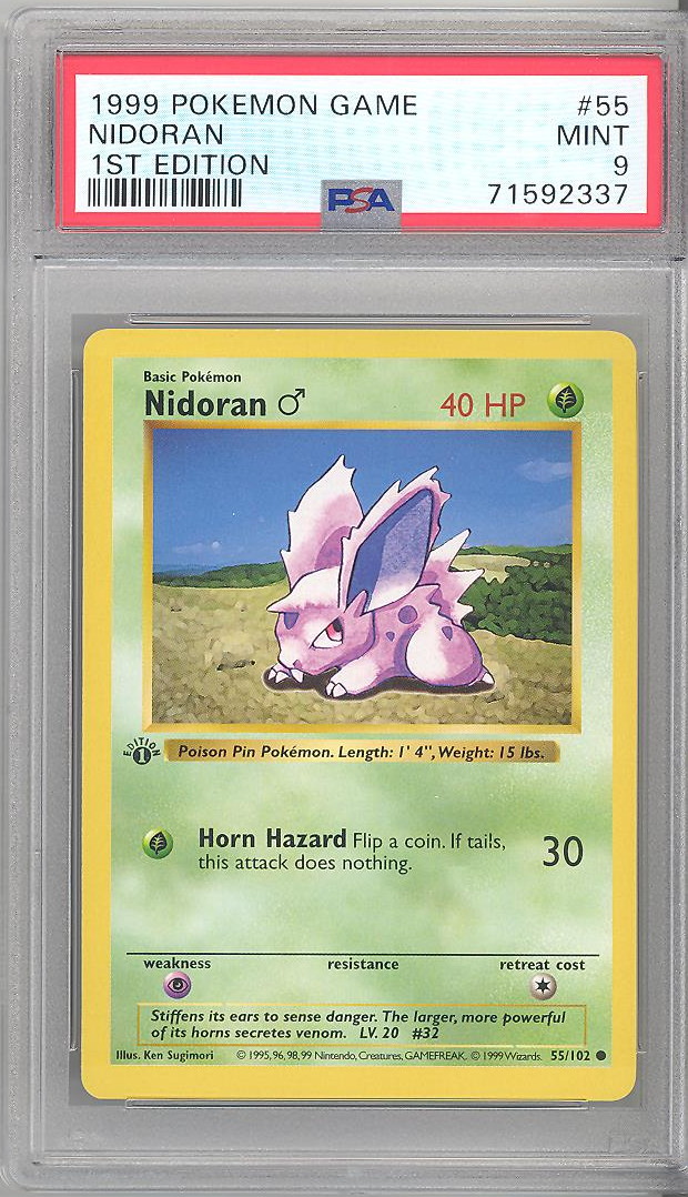 PSA 9 - Pokemon Card - Base 55/102 - NIDORAN (common) *1st Edition* - MINT