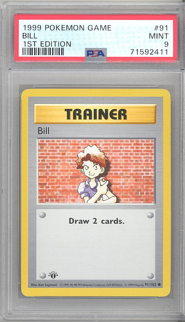 PSA 9 - Pokemon Card - Base 91/102 - BILL (common) *1st Edition