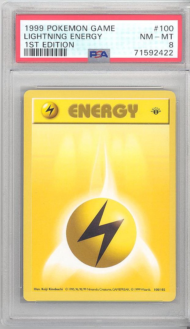 PSA 8 - Pokemon Card - Base 100/102 - LIGHTNING ENERGY (common) *1st  Edition* - NM-MT