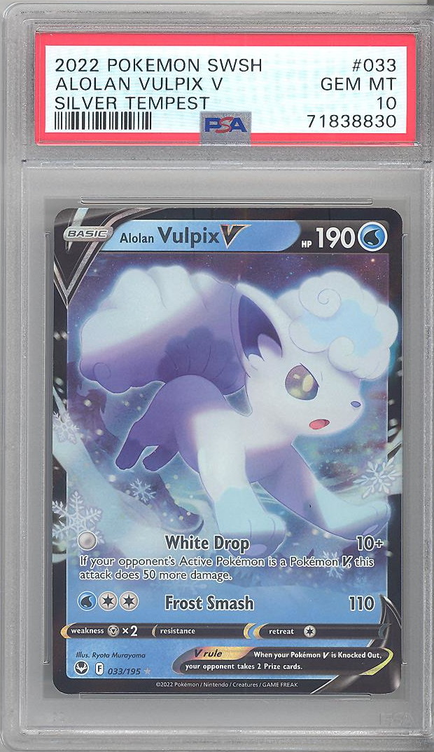 2022 Pokémon deals Alolan Vulpix V silver tempest PSA 10