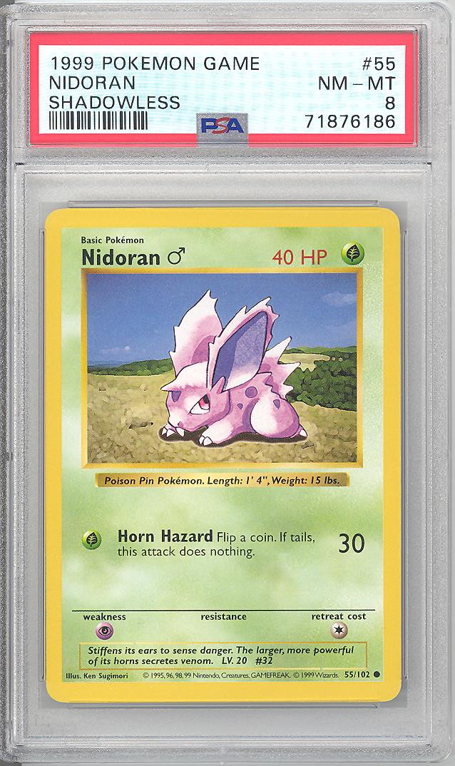 PSA 8 - Pokemon Card - Base 55/102 - NIDORAN (common) *Shadowless* - NM-MT