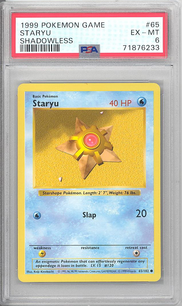 PSA 6 - Pokemon Card - Base 65/102 - STARYU (common) *Shadowless