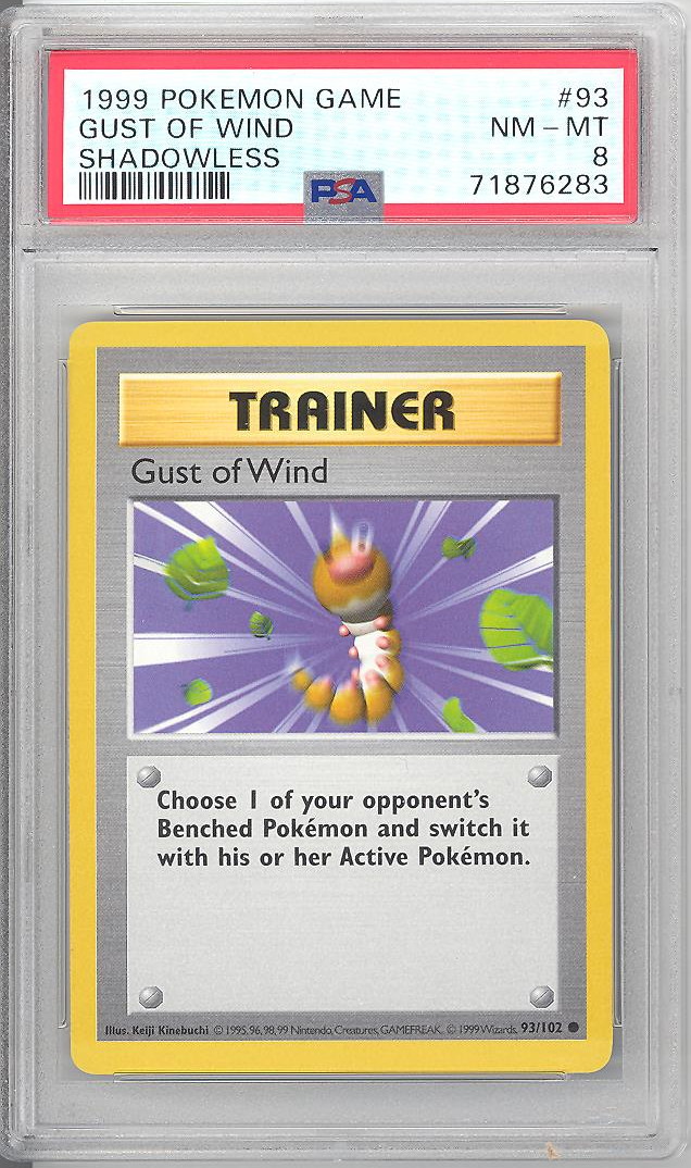 PSA 8 - Pokemon Card - Base 93/102 - GUST OF WIND (common) *Shadowless* -  NM-MT