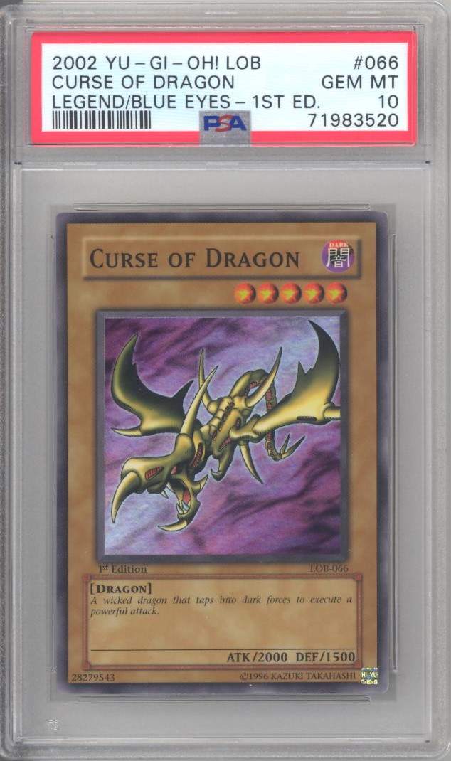 PSA 10 - Yu-Gi-Oh Card - LOB-066 - CURSE of DRAGON (super rare holo) **1st  Edition** - GEM MINT: BBToyStore.com - Toys