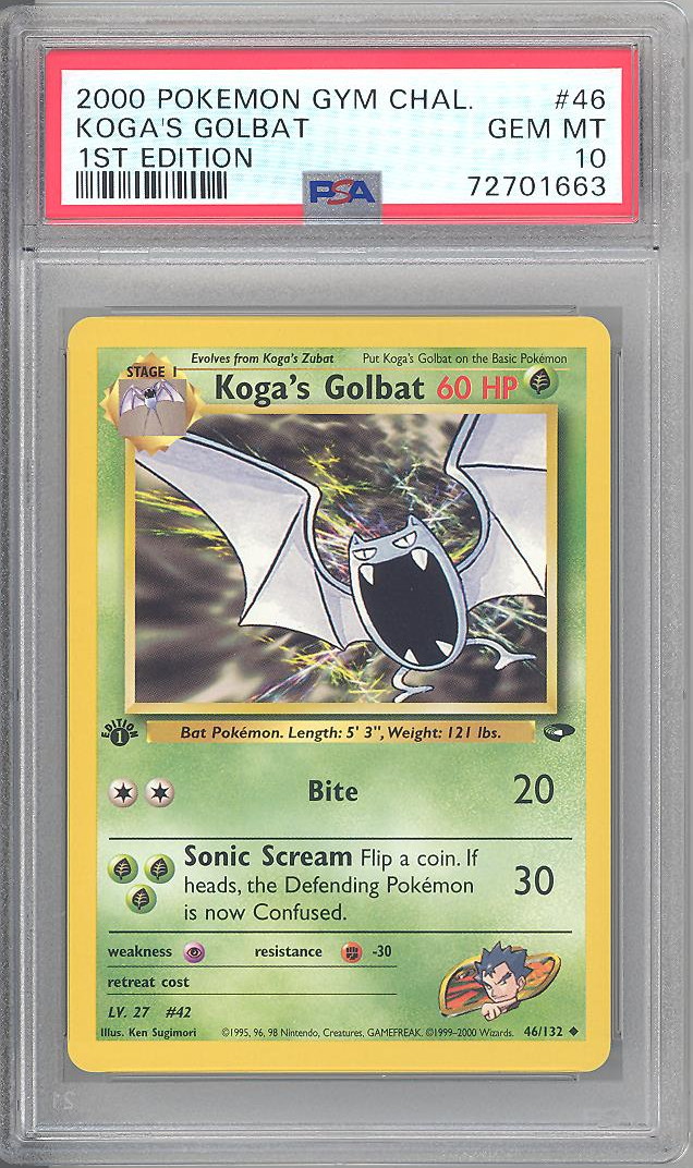 PSA 10 - Pokemon Card - Gym Challenge 46/132 - KOGA'S GOLBAT (uncommon)  *1st Edition* - GEM MINT