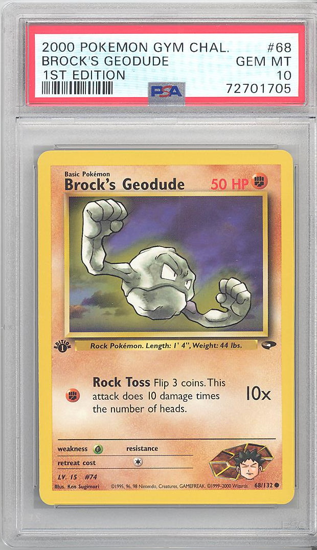 PSA 10 - Pokemon Card - Gym Challenge 68/132 - BROCK'S GEODUDE (common)  *1st Edition* - GEM MINT