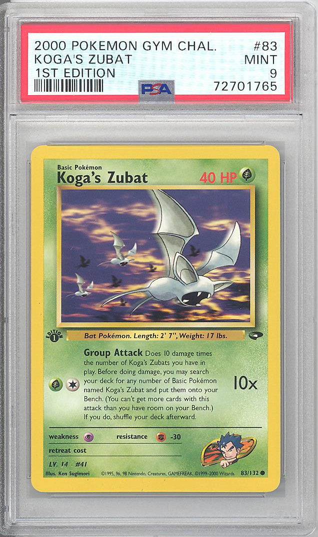 PSA 9 - Pokemon Card - Gym Challenge 83/132 - KOGA'S ZUBAT (common) *1st  Edition* - MINT