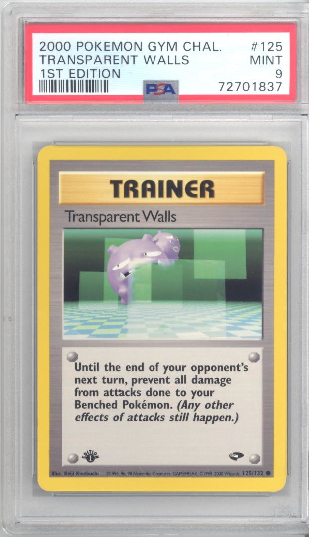 PSA 9 - Pokemon Card - Gym Challenge 125/132 - TRANSPARENT WALLS (common)  *1st Edition* - MINT