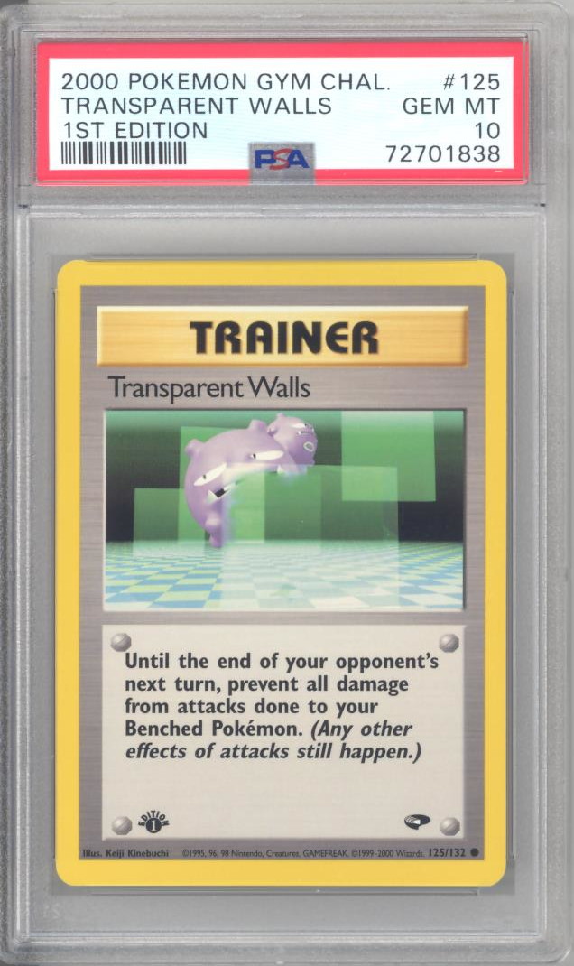 PSA 10 - Pokemon Card - Gym Challenge 125/132 - TRANSPARENT WALLS (common)  *1st Edition* - GEM MINT